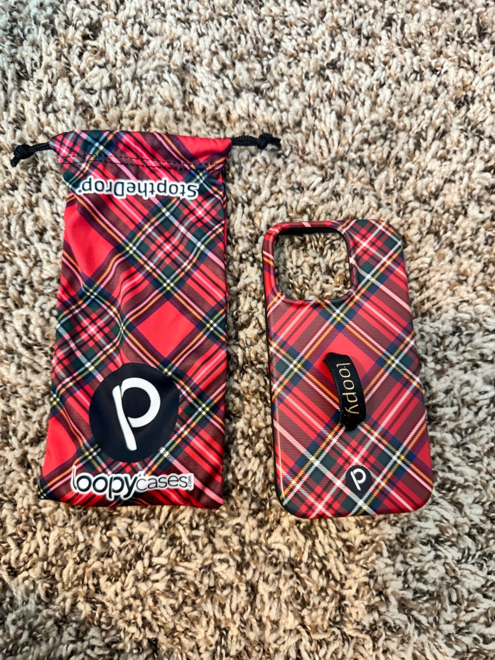 Loopy Case Red Plaid iPhone 14 Pro Case with Pouch